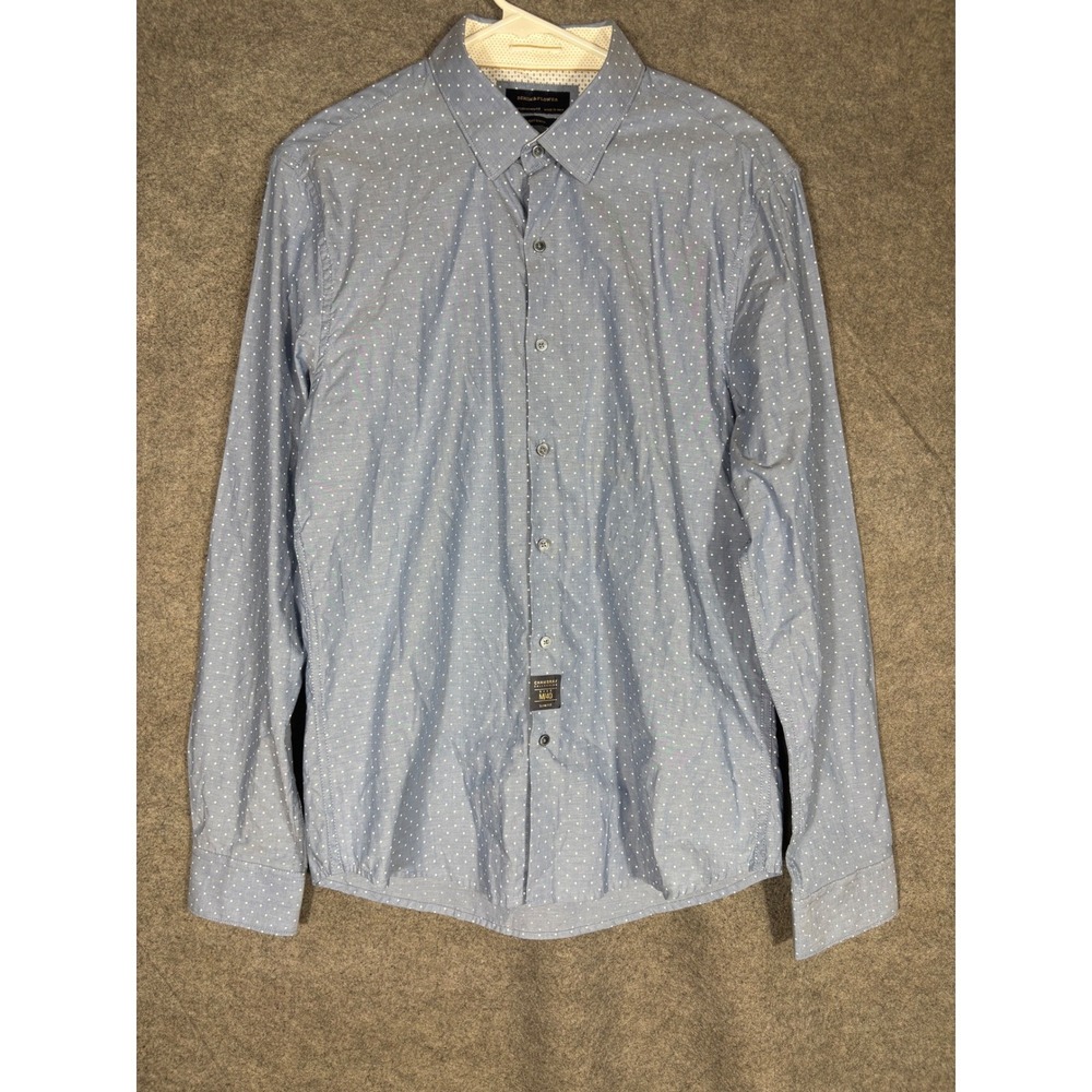 Denim & Flower Ricky Singh Mens Blue Polka Dot Slim Fit Cotton Shirt Size M/40